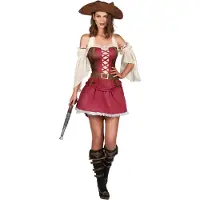 Vegaoo Sexy bordeaux rood piraten kostuum voor dames