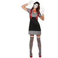 Vegaoo Zwart met wit gestreept mime kostuum voor dames