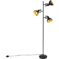 QAZQA Industriële vloerlamp zwart met goud 3-lichts - Tommy