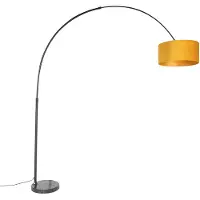 QAZQA Booglamp zwart met velvet kap mosterdgeel met goud 50 cm - XXL