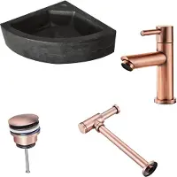 Lambini Designs Corner natuursteen fonteinset met koper kraan en toebehoren