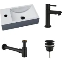 Lambini Designs Recto solid surface fonteinset links met zwarte kraan