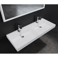 Lambini Designs Vicenza wastafel solid surface 120cm dubbel met 2 kraangaten wit mat