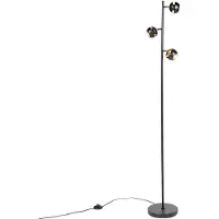 QAZQA Moderne vloerlamp 3-lichts zwart met gouden binnenkant - Buell Deluxe