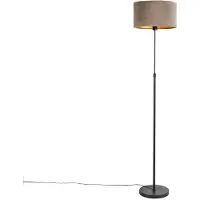 QAZQA Vloerlamp zwart met velours kap taupe met goud 35 cm - Parte