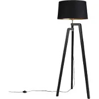 QAZQA Vloerlamp tripod met katoenen kap zwart met goud 50 cm - Puros