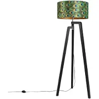 QAZQA Vloerlamp tripod zwart met kap pauw dessin 50 cm - Puros