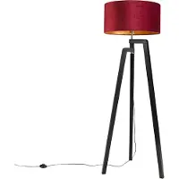 QAZQA Vloerlamp tripod zwart met rode kap en goud 50 cm- Puros