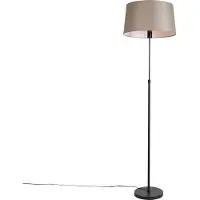 QAZQA Vloerlamp zwart met taupe linnen kap 45 cm verstelbaar - Parte