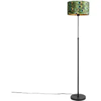 QAZQA Zwarte vloerlamp met velours kap pauw met goud 35 cm - Parte