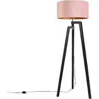 QAZQA Vloerlamp tripod zwart met roze kap en goud 50 cm - Puros