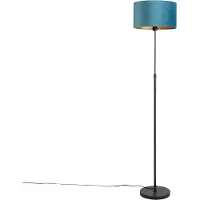 QAZQA Vloerlamp zwart met velours kap blauw met goud 35 cm - Parte