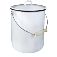 Karl Krueger Emmer met deksel 10 l 32cm Ø25cm geëmailleerd wit, Vuilnisbak, Wit