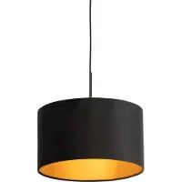 QAZQA Zwarte hanglamp met velours kap zwart met goud 35 cm - Combi