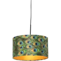 QAZQA Hanglamp met velours kap pauw met goud 35 cm - Combi