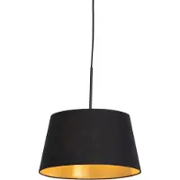 QAZQA Hanglamp met katoenen kap zwart met goud 32 cm - Combi
