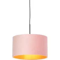 QAZQA Hanglamp met velours kap roze met goud 35 cm - Combi