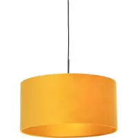 QAZQA Zwarte hanglamp met velours kap geel met goud 50 cm - Combi
