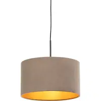 QAZQA Hanglamp met velours kap taupe met goud 35 cm - Combi