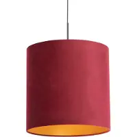 QAZQA Hanglamp met velours kap rood met goud 40 cm - Combi