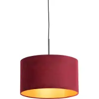 QAZQA Zwarte hanglamp met velours kap rood met goud 35 cm - Combi
