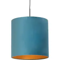QAZQA Hanglamp met velours kap blauw met goud 40 cm - Combi
