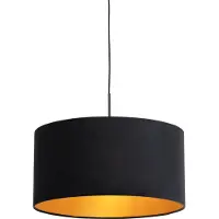 QAZQA Hanglamp met velours kap zwart met goud 50 cm - Combi