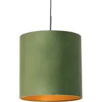 QAZQA Hanglamp met velours kap groen met goud - Combi