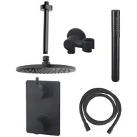Mueller Black inbouw doucheset rond met 20cm hoofddouche plafondarm staafhanddouche mat zwart