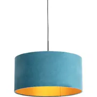 QAZQA Hanglamp met velours kap blauw met goud 50 cm - Combi