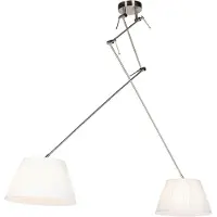 QAZQA Hanglamp staal met plisse kappen crème 35 cm 2-lichts - Blitz