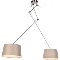 QAZQA Hanglamp staal met linnen kappen taupe 35 cm 2-lichts - Blitz