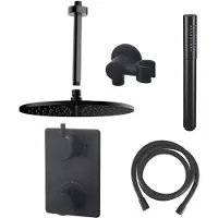 Mueller Black inbouw doucheset rond met 30cm hoofddouche plafondarm staafhanddouche mat zwart