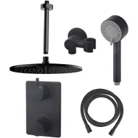 Mueller Black inbouw doucheset rond met 30cm hoofddouche plafondarm 3 standen handdouche mat zwart