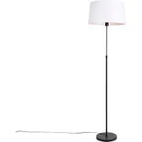 QAZQA Vloerlamp zwart met witte linnen kap 45 cm verstelbaar - Parte