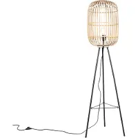 QAZQA Landelijke Vloerlamp Zwart met Rotan - Manila