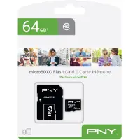 PNY , 64GB MicroSD-geheugenkaart, klasse 10, prestatie Plus, model 50 Mb/s, Zwart