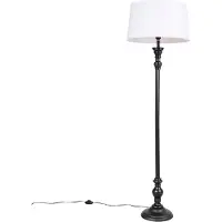 QAZQA Vloerlamp zwart met linnen kap wit 45cm - Classico