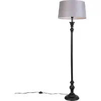 QAZQA Vloerlamp zwart met linnen kap grijs 45 cm - Classico