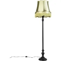 QAZQA Vloerlamp zwart met Granny kap groen - Classico