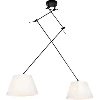 QAZQA Hanglamp met plisse kappen crème 35 cm - Blitz II zwart