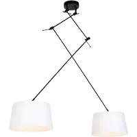 QAZQA Hanglamp zwart met linnen kappen wit 35 cm 2-lichts - Blitz