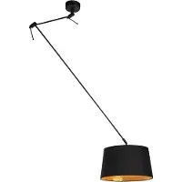 QAZQA Hanglamp met katoenen kap zwart met goud 35 cm - Blitz I zwart