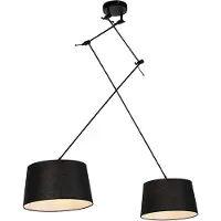 QAZQA Hanglamp zwart met linnen kappen zwart 35 cm 2-lichts - Blitz