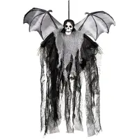 Boland Halloween Horror hangdecoratie spook/geest/skelet pop met vleermuis vleugels 60 cm - Halloween poppen