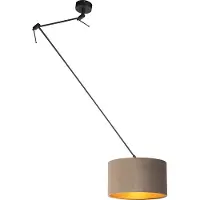 QAZQA Hanglamp met velours kap taupe met goud 35 cm - Blitz I zwart