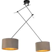 QAZQA Hanglamp zwart met velours kappen taupe met goud 35 cm 2-lichts - Blitz