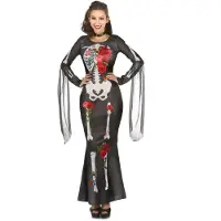 Vegaoo Dia de los Muertos skelet jurk met rozen voor vrouwen