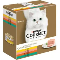 Gourmet Gold Kattenvoer Nat Mousse Kip - Zalm - Niertjes - Konijn 8 X 85 Gr
