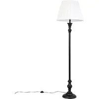 QAZQA Vloerlamp zwart met plisse kap wit 45 cm - Classico